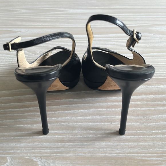 Jimmy Choo Nova Peep-Toe Leather Slingback Platform Pumps Black size 39 - Picture 10 of 14